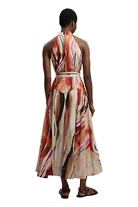 Karen Millen Women's Marble Print Halter Midi Shirt Dress