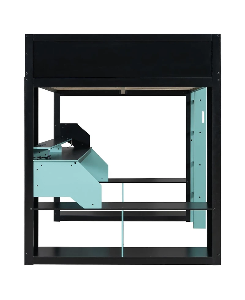 Streamdale Furniture Wood Loft Bed w/ Power, Usb-c, Cable Mgmt, Rgb