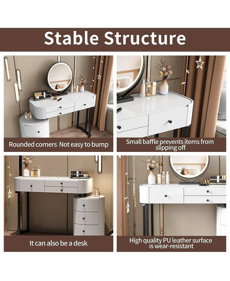 Streamdale Furniture Minimalist Dressing Table with Detachable Mirror and Side Cabinet