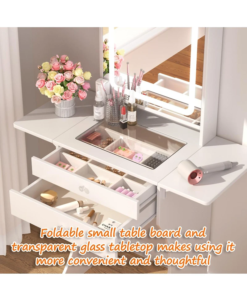 Streamdale Furniture Small Vanity Set with Stool and Foldable Side Tables