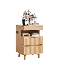 Streamdale Furniture Bedside Table with Drawer, Charging Station, 2 Drawers