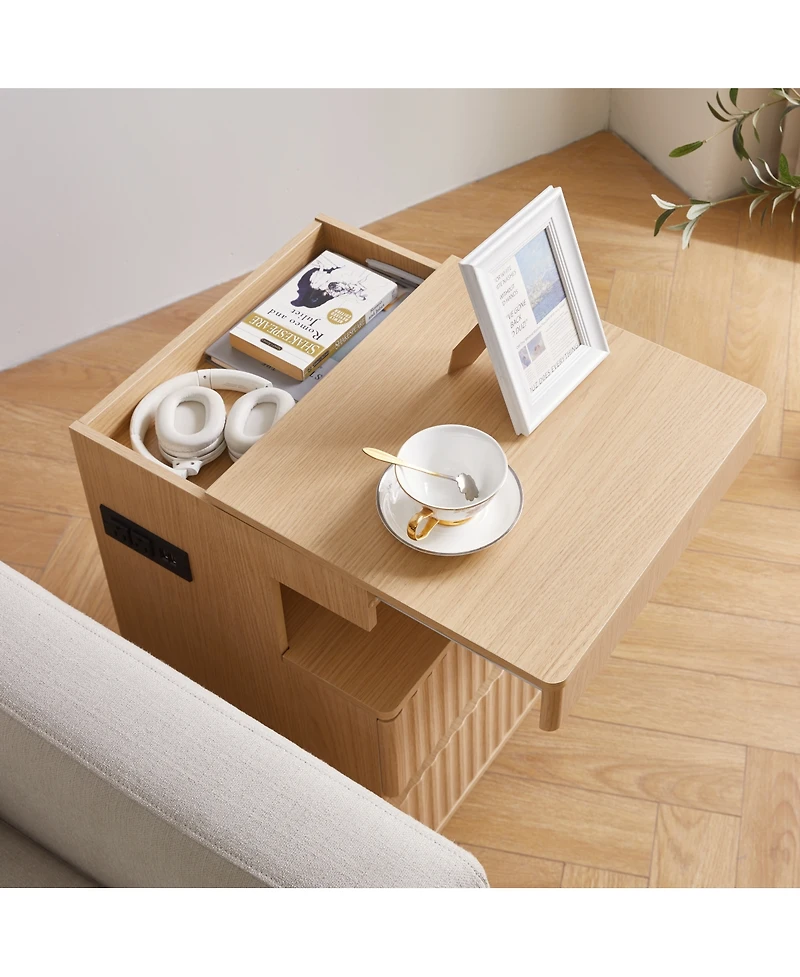 Streamdale Furniture Bedside Table with Drawer, Charging Station, 2 Drawers