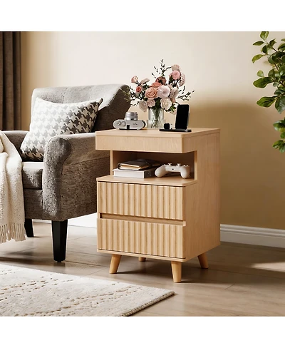 Streamdale Furniture Bedside Table with Drawer, Charging Station, 2 Drawers