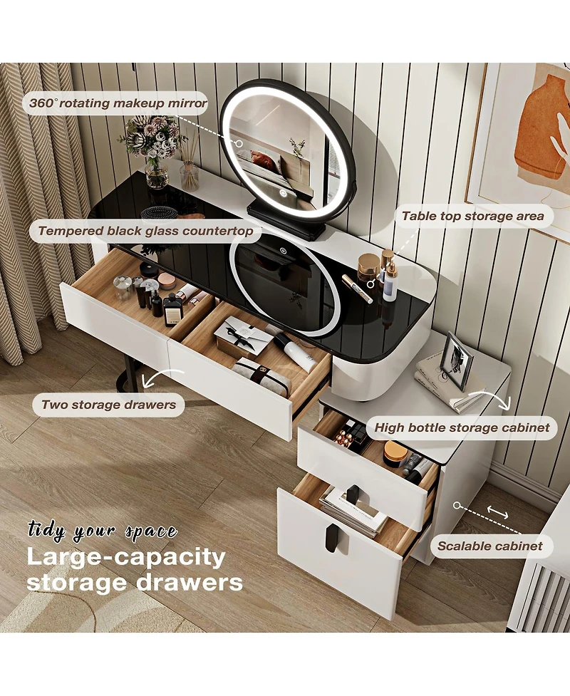 Streamdale Furniture Modern Vanity Glass Top, Storage, Mirror, 100cm