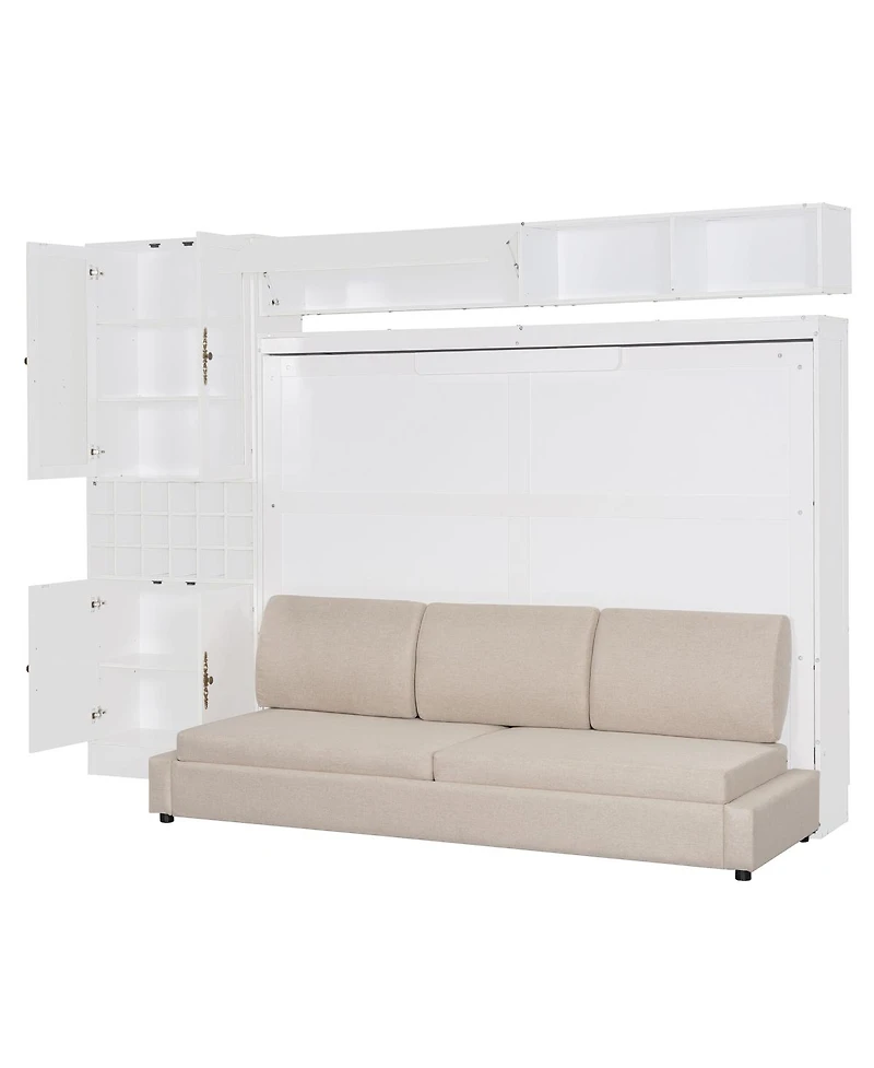 Streamdale Furniture Queen Murphy Bed with Sofa, Shelves, Usb and Light