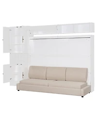 Streamdale Furniture Queen Murphy Bed with Sofa, Shelves, Usb and Light