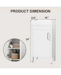 homfan 16 Inch Wooden Bathroom Vanity with Sink, Freestanding Cabinet, Soft-Closing Door, Metal Handle, Modern Storage for Small Bathrooms