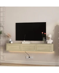 Streamdale Furniture Floating Led Tv Stand with Power Outlet