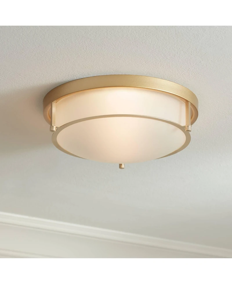 Possini Euro Design Encina 13inch Modern Flush-Mount Ceiling Light Fixture Kitchen Foyer Hallway Drum Frosted Glass
