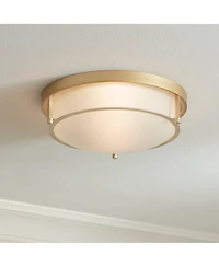 Possini Euro Design Encina 13inch Modern Flush-Mount Ceiling Light Fixture Kitchen Foyer Hallway Drum Frosted Glass