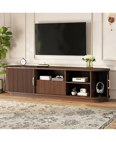 Streamdale Furniture Rustic Farmhouse Tv Stand Sliding Doors and Drawer