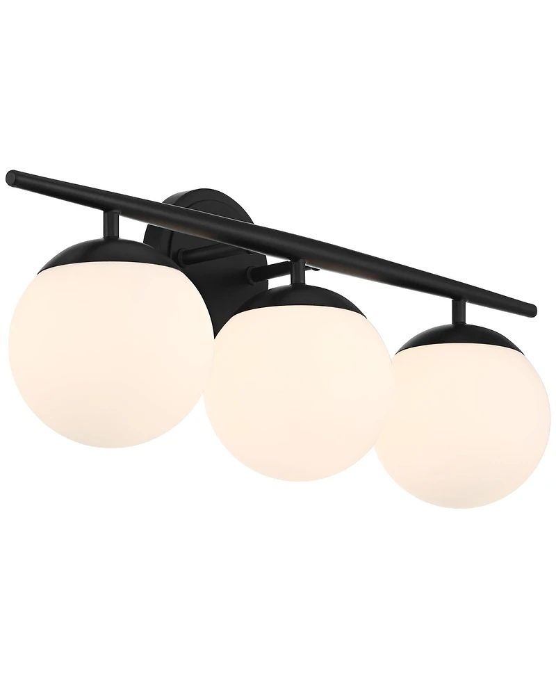 Possini Euro Design Meridian Modern Wall Light Black Hardwire 24" 3-Light Fixture Opal Glass Globe Shade for Bedroom Living Room