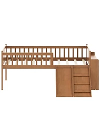 Streamdale Furniture Wooden Loft Bed with Storage, Slide, and Ladder