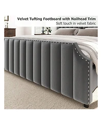 gaomon Queen Platform Bed Frame, Velvet Upholstered, 50.2" Vertical Channel Tufted Headboard & Footboard