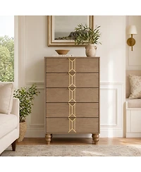 homfan 5 Drawers Dresser, Modern Wooden Tall Dresser with Deep Drawers, Storage Cabinet for Bedroom, Living Room, Hallway, Entryway