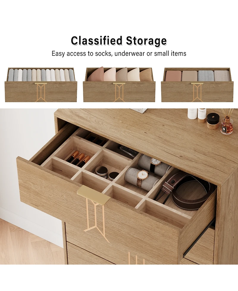 homfan 5 Drawers Dresser, Modern Wooden Tall Dresser with Deep Drawers, Storage Cabinet for Bedroom, Living Room, Hallway, Entryway