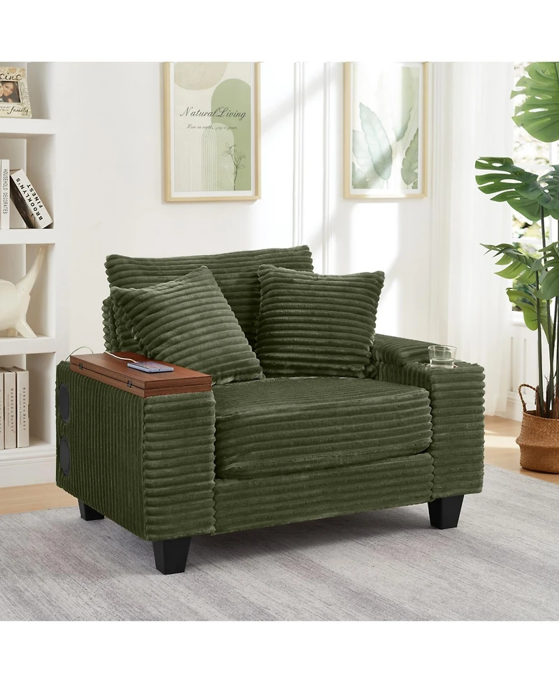 Streamdale Furniture Corduroy Sofa Bed with Ottoman, Bluetooth, Usb