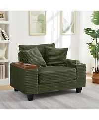 Streamdale Furniture Corduroy Sofa Bed with Ottoman, Bluetooth, Usb