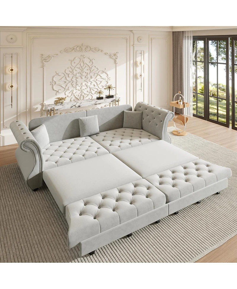 Streamdale Furniture Oversized Chesterfield Velvet Pull Out Sofa Bed