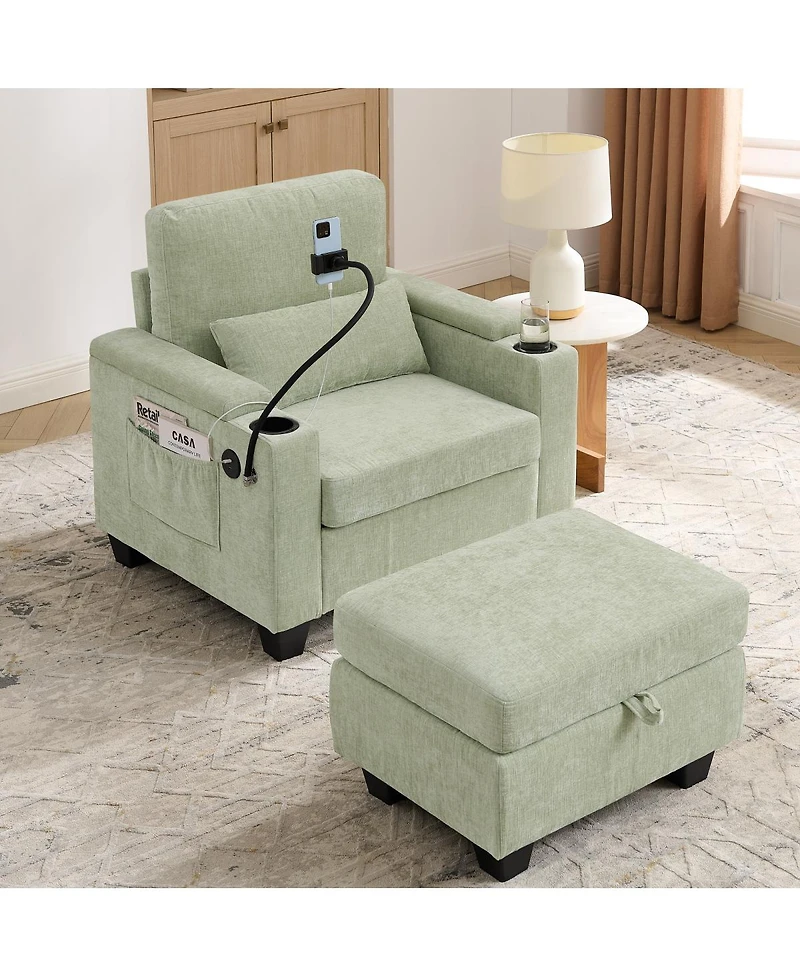 Streamdale Furniture Cyan Recliner Sofa w/Usb, Stand and Storage Ottoman