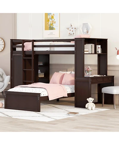 Streamdale Furniture Twin Loft Bed With Desk, Shelves, Wardrobe