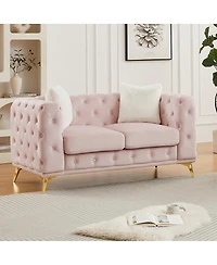 Streamdale Furniture Modern Luxury Velvet Sofa with Chesterfield Quilted Accents & Pillows