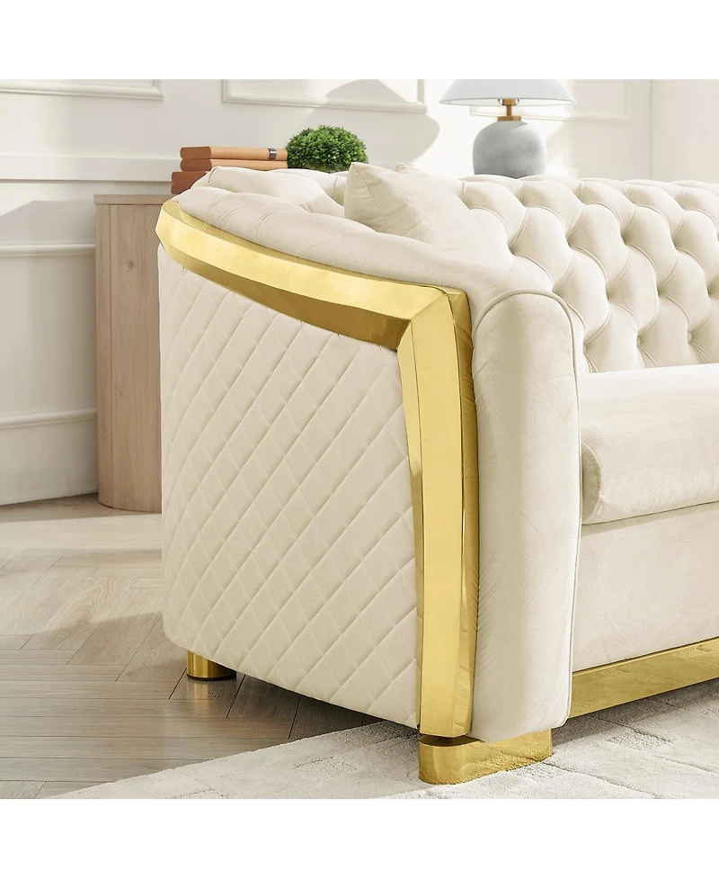 Streamdale Furniture Mid-Century Velvet Couch Set: 3-Seater and Loveseat