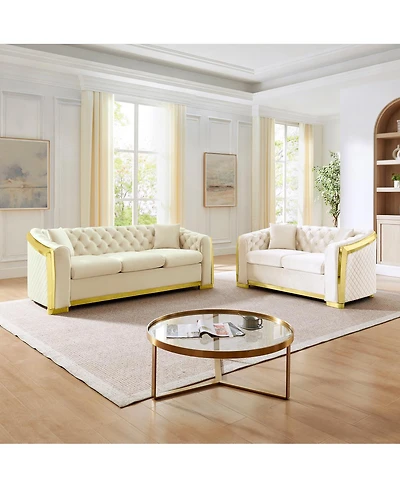 Streamdale Furniture Mid-Century Velvet Couch Set: 3-Seater and Loveseat