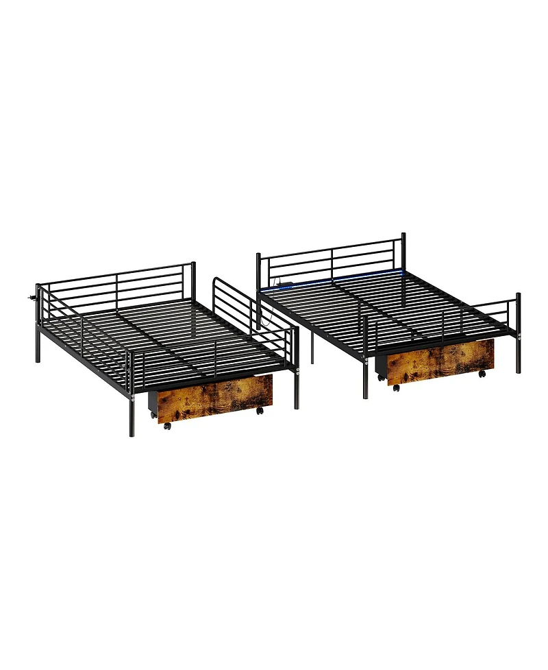 Streamdale Furniture Metal Split Bunk Bed w/ Usb, Storage, Guardrail, Ladder