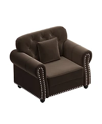 Streamdale Furniture Velvet Chesterfield Sofa Nailhead Trim and Rolled Arms