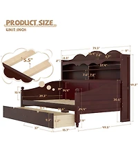 Streamdale Furniture Espresso Wooden Twin Daybed with Storage Drawers and Headboard