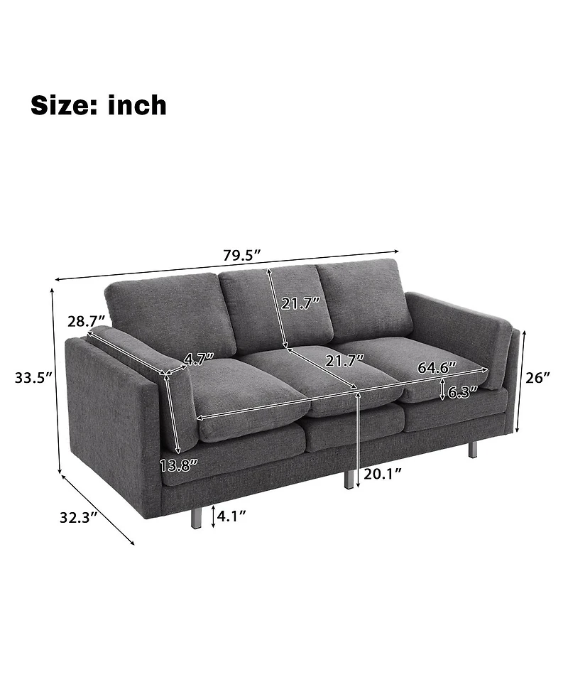 Streamdale Furniture Modern 3-seater Sofa 79.5" with Dual-layer Seat Cushions