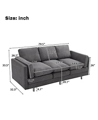 Streamdale Furniture Modern 3-seater Sofa 79.5" with Dual-layer Seat Cushions