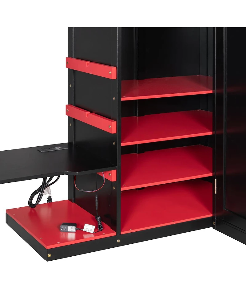 Streamdale Furniture Wood Loft Bed with Desk, Multi-storage Shelves, Usb and Rgb Light