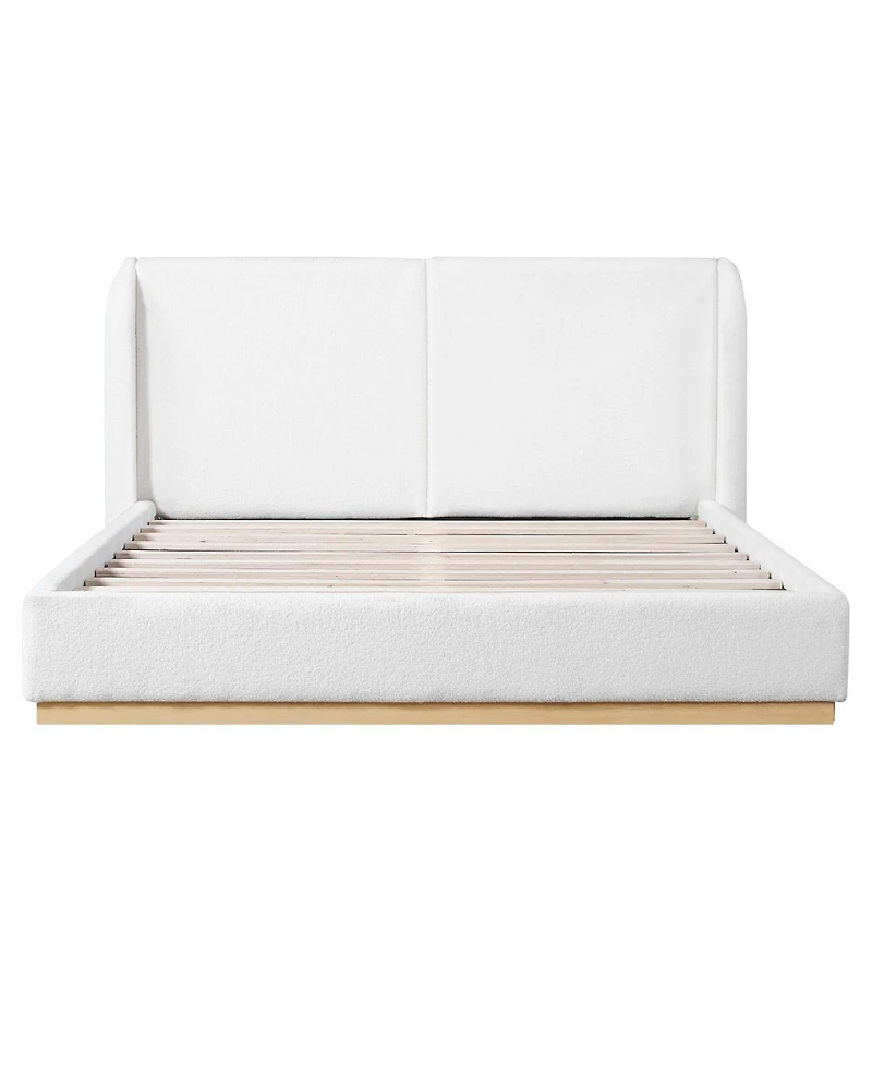 Streamdale Furniture Modern Boucle Winged Bed Frame with Enclosed Wood Base