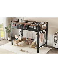 Streamdale Furniture Metal Loft Bed with Shelves and Ladder