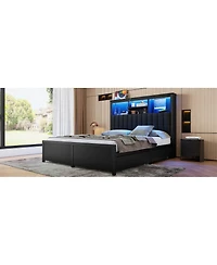 Streamdale Furniture Queen Bed Frame With Storage Headboard, Led, Charging, 4 Drawers