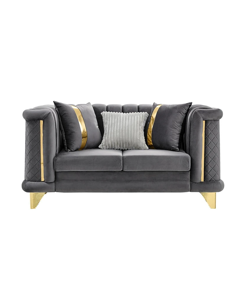 Streamdale Furniture Velvet Loveseat Sofa with Gold Trim and Pillows