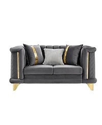 Streamdale Furniture Velvet Loveseat Sofa with Gold Trim and Pillows