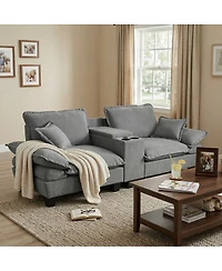 Streamdale Furniture Modular L-Shape Cloud Couch with Storage and Cup Holders