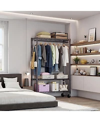Streamdale Furniture Heavy Duty Rolling Garment Rack with Shelves and Hooks
