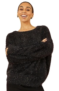 Yumi Women's Metallic Fluffy Eyelash Relaxed Jumper