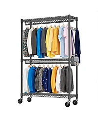 Streamdale Furniture Heavy Duty Rolling Garment Rack with Shelves and Hooks