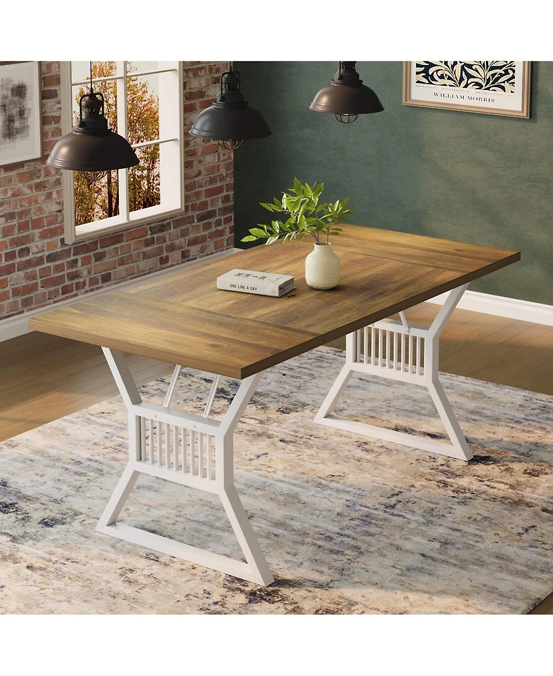 homfan Farmhouse Dining Table for 4 to 6, Rectangular Kitchen with Metal Legs