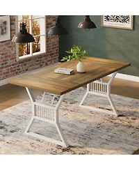 homfan Farmhouse Dining Table for 4 to 6, Rectangular Kitchen with Metal Legs