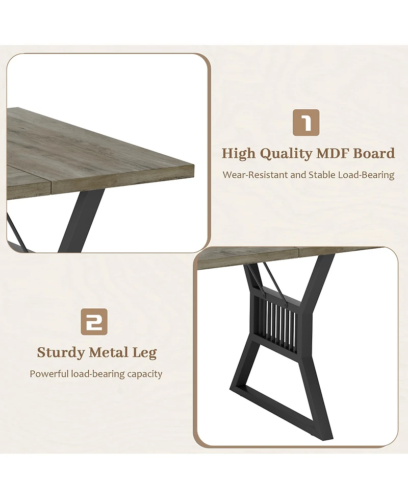 homfan Farmhouse Dining Table for 4 to 6, Rectangular Kitchen with Metal Legs