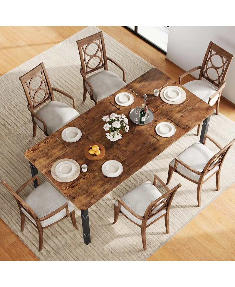 homfan Large Rectangular Dining Table for 6 to 8 with Metal Frame