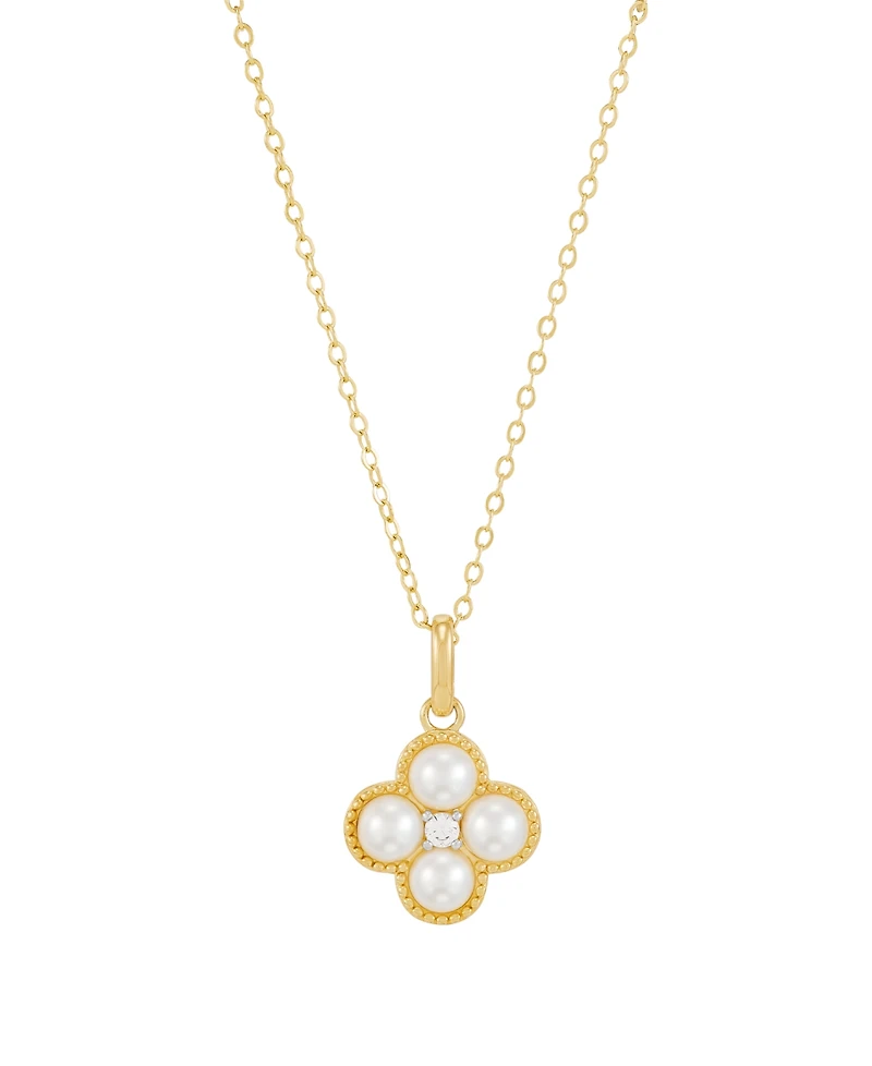 Macy's 2-Piece Cultured Freshwater Pearls & Lab Grown White Sapphire (1/6 ct. t.w.) Necklace and Earring Set in 14k Yellow Gold-Plated Sterling Silver