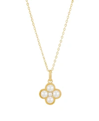 Macy's 2-Piece Cultured Freshwater Pearls & Lab Grown White Sapphire (1/6 ct. t.w.) Necklace and Earring Set in 14k Yellow Gold-Plated Sterling Silver