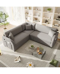 Streamdale Furniture L-Shaped Sofa with Pull-Out Bed, Teddy Upholstered Sectional